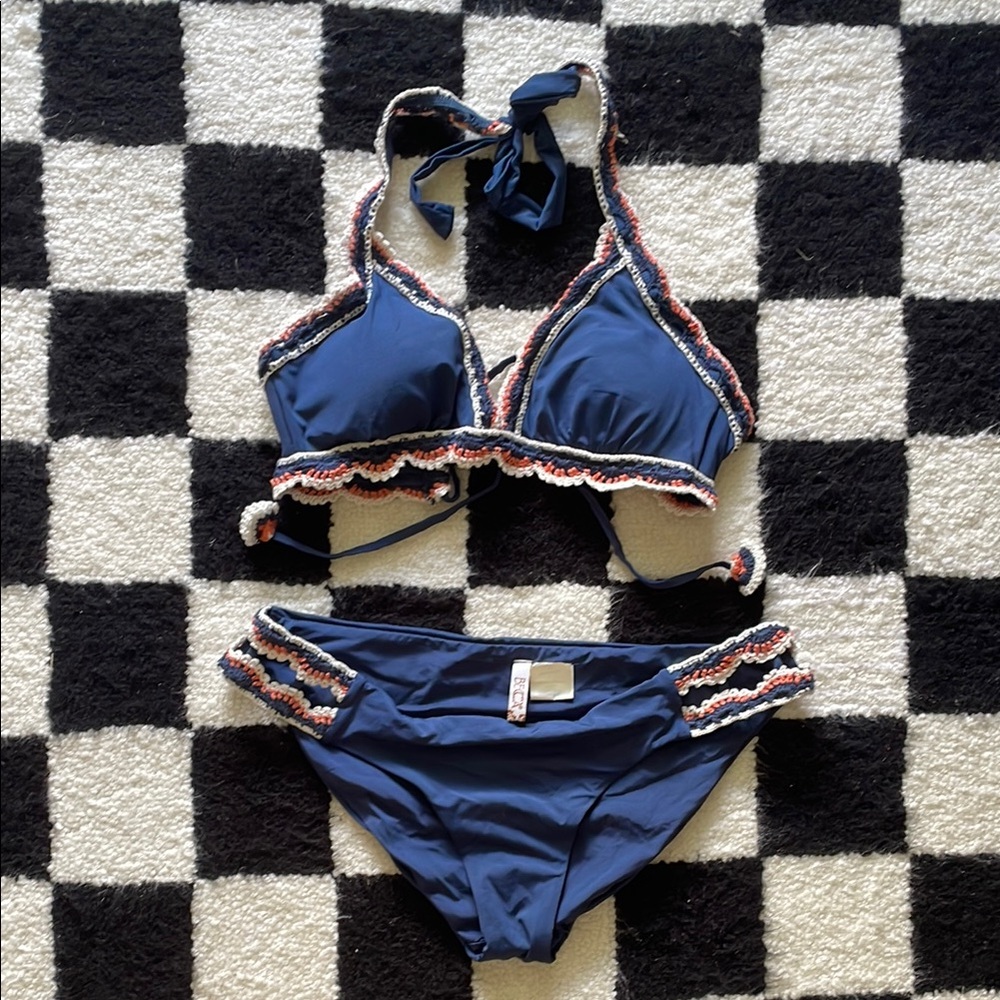 BECCA Blue with Crochet Trim Bikini